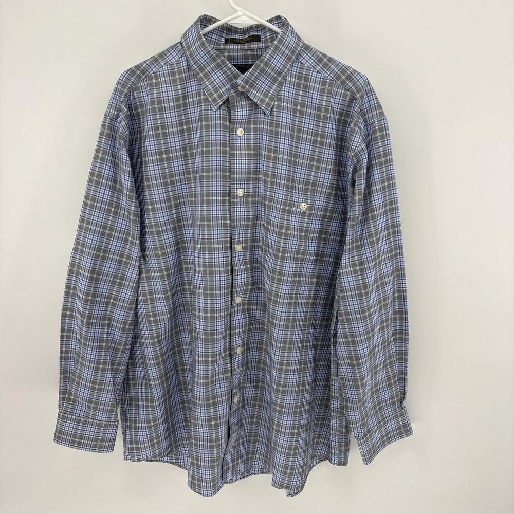 VTG Orvis Signature Collection Mens XL Gray Blue Plaid Cotton Button Down Shirt